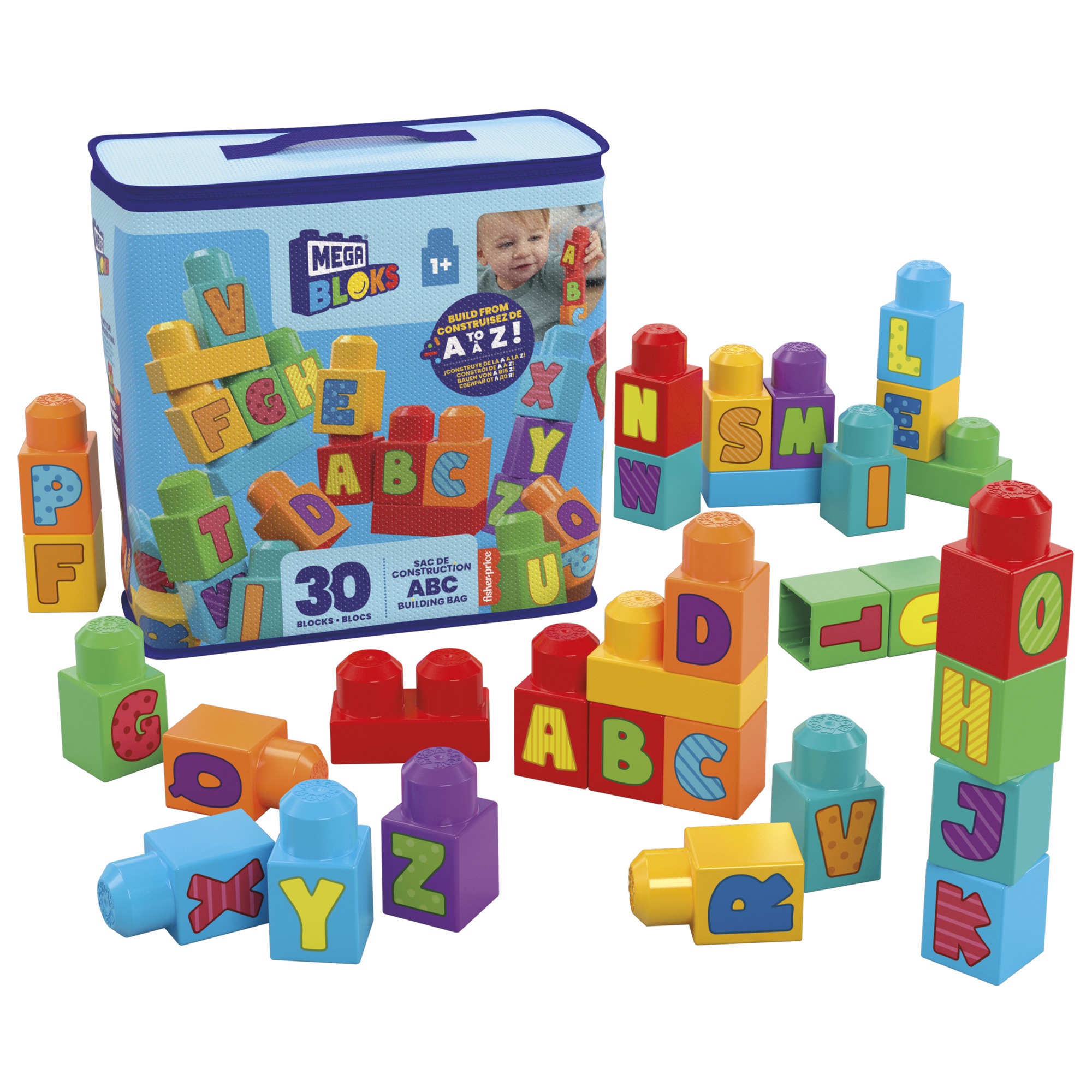 MEGA BLOKS kaladėlių rinkinys ABC (krepšyje 30 det.) (HRR60)