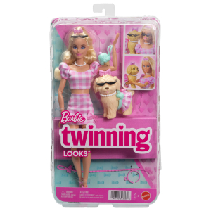 BARBIE TWINNING LOOKS šviesiaplaukės lėlės ir šunelio rinkinys (JFP36)